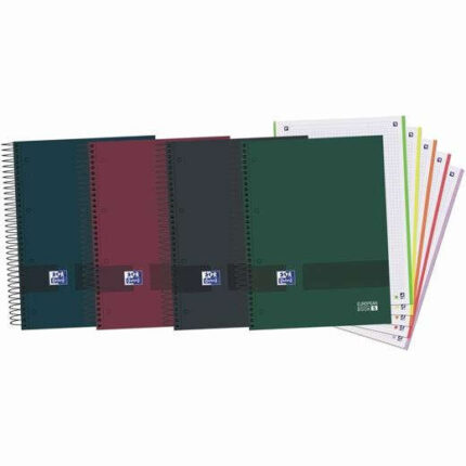 Oxford Europeanbook 5 Oxford & You Confezione da 5 quaderni a spirale formato A4+ a quadretti 5x5 - 120 fogli microperforati con 4 fori - Copertina extra resistente con finitura opaca - 5 fasce colorate - Colori scuri assortiti