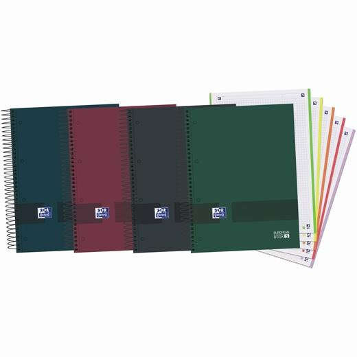Oxford Europeanbook 5 Oxford & You Confezione da 5 quaderni a spirale formato A4+ a quadretti 5x5 - 120 fogli microperforati con 4 fori - Copertina extra resistente con finitura opaca - 5 fasce colorate - Colori scuri assortiti