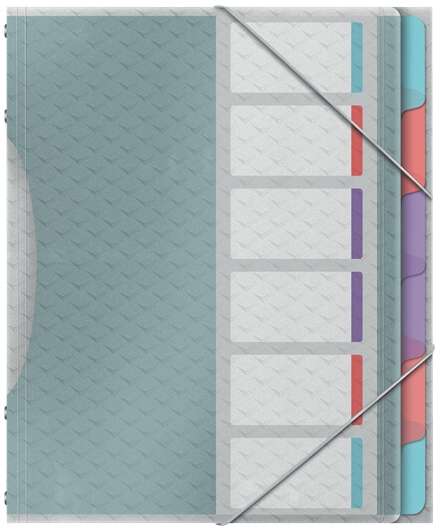 Esselte Colour'Breeze Raccoglitore con 6 divisori multicolori - Per formato A4 - 3 alette sul retro - Polipropilene goffrato - Chiusura con elastico - Colore traslucido