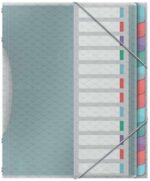 Esselte Colour'Breeze Classificatore con 12 linguette multicolore - Per formato A4 - 3 alette sul retro - Polipropilene goffrato - Chiusura con elastico - Colore traslucido