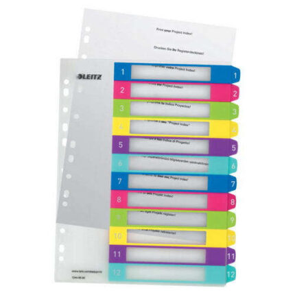 Leitz WOW Indice in plastica stampabile multicolore 12 linguette - Fori multipli - Formato A4 - Colore traslucido