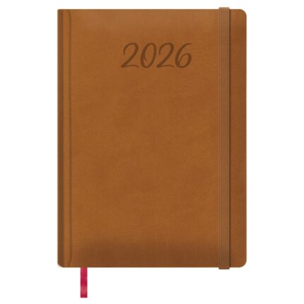 Dohe Manaos Agenda annuale - Giorno per pagina - Copertina in similpelle - Chiusura con elastico - Carta color avorio - Sabato e domenica sulla stessa pagina - Dimensioni 17x24 cm - Colore marrone