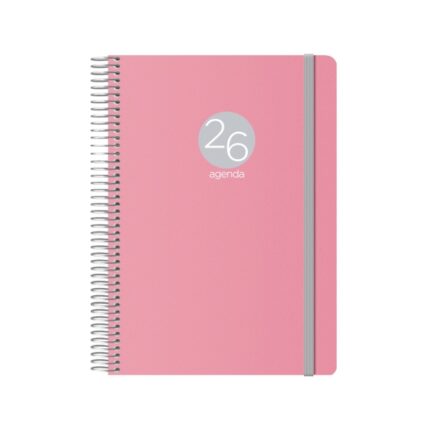 Agenda annuale Dohe Menphis - Un giorno per pagina - Copertina in plastica - Sabato e domenica sulla stessa pagina - Chiusura con elastico - Dimensioni 15x21 cm - Colore rosa