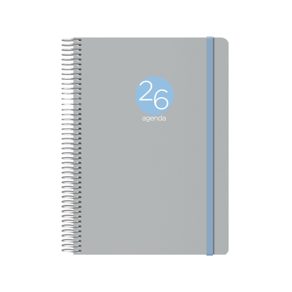 Dohe Menphis Agenda annuale - Una pagina per giorno - Copertina in plastica - Sabato e domenica sulla stessa pagina - Chiusura con elastico - Dimensioni 15x21 cm - Colore grigio