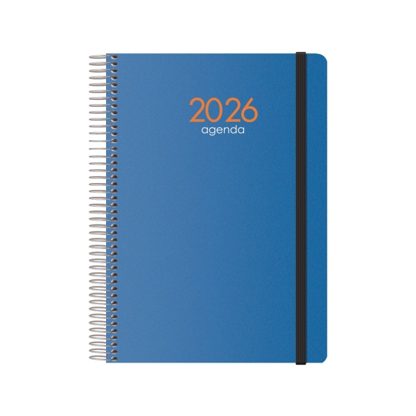 Agenda annuale Dohe Syncro - Una pagina per giorno - Copertina in plastica - Sabato e domenica sulla stessa pagina - Chiusura con elastico - Dimensioni 15x21 cm - Colore blu