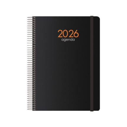 Dohe Syncro Agenda annuale - Vista settimanale - Copertina in plastica - Chiusura con elastico - Dimensioni 15x21 cm - Colore nero
