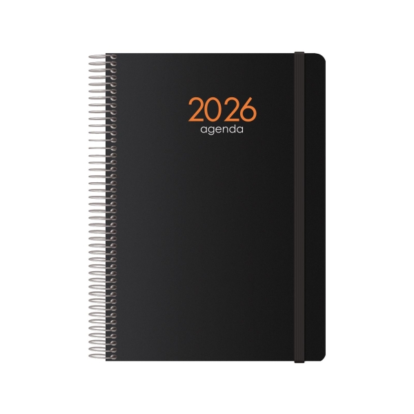 Dohe Syncro Agenda annuale - Vista settimanale - Copertina in plastica - Chiusura con elastico - Dimensioni 15x21 cm - Colore nero