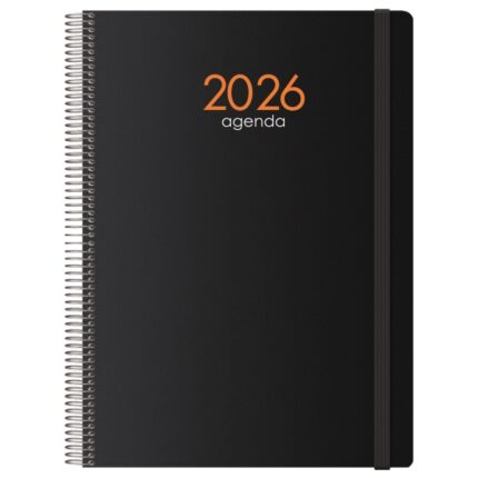 Dohe Syncro Agenda annuale - Un giorno per pagina - Copertina in plastica - Sabato e domenica sulla stessa pagina - Chiusura con elastico - Dimensioni 21x29 cm - Colore nero