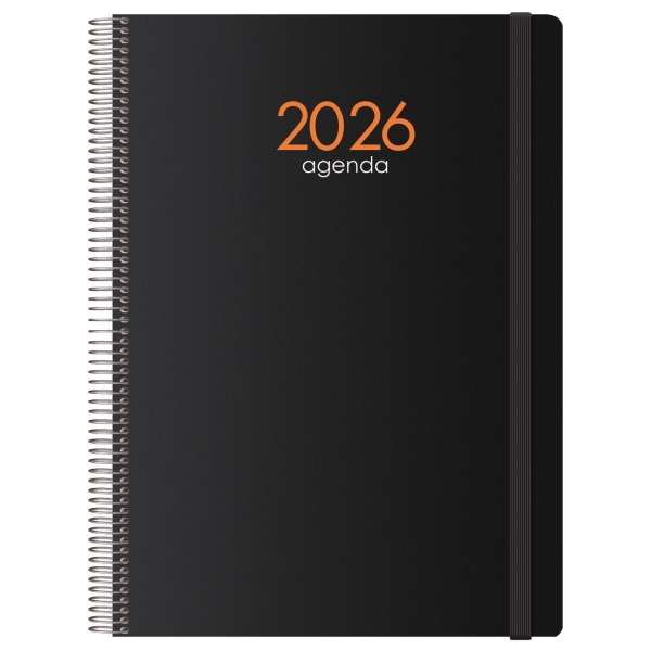 Dohe Syncro Agenda annuale - Un giorno per pagina - Copertina in plastica - Sabato e domenica sulla stessa pagina - Chiusura con elastico - Dimensioni 21x29 cm - Colore nero