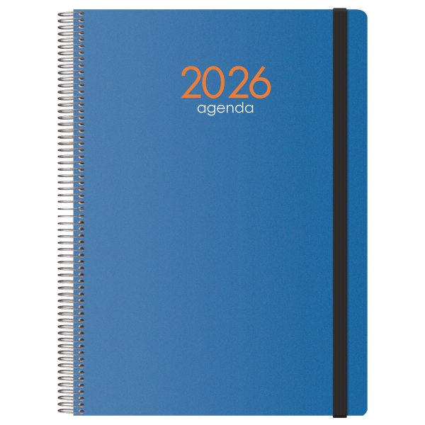 Agenda annuale Dohe Syncro - Una pagina per giorno - Copertina in plastica - Sabato e domenica sulla stessa pagina - Chiusura con elastico - Dimensioni 21x29 cm - Colore blu