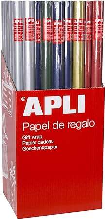 Espositore Apli da 55 rotoli di carta da regalo Kraft - 11 rotoli per colore - Dimensioni del rotolo 0