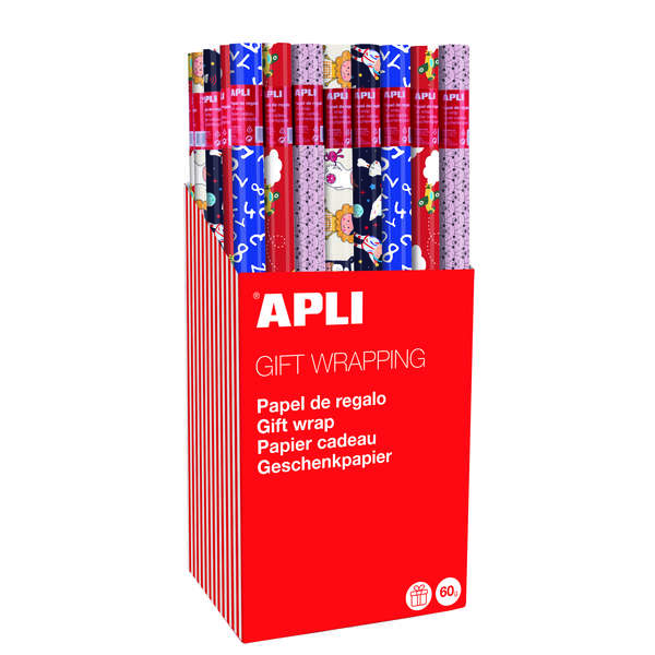Apli Espositore da 55 rotoli di carta da regalo per bambini - 11 rotoli per colore - Dimensioni del rotolo 0