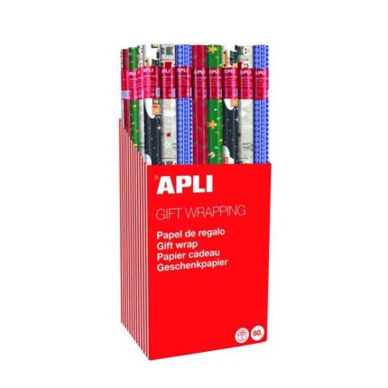 Espositore Apli da 55 rotoli di carta da regalo Natale - 11 rotoli per colore - Dimensioni del rotolo 0