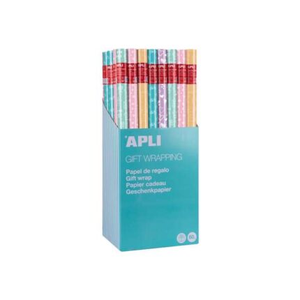 Espositore Apli da 55 rotoli di carta da regalo Nordik Fun - 11 rotoli per colore - Dimensioni del rotolo 0