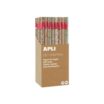 Espositore Apli da 55 rotoli di carta da regalo Kraft Fun - 11 rotoli per colore - Dimensioni del rotolo 0