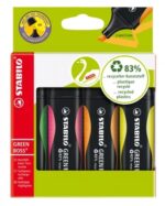 Stabilo Green Boss Confezione da 4 evidenziatori fluorescenti - Realizzato con l'83% di plastica riciclata - Larghezza del tratto tra 2 e 5 mm - Ricaricabile - Colori assortiti