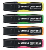 Stabilo Green Boss Confezione da 4 evidenziatori fluorescenti - Realizzato con l'83% di plastica riciclata - Larghezza del tratto tra 2 e 5 mm - Ricaricabile - Colori assortiti - immagine 2