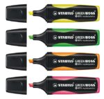 Stabilo Green Boss Confezione da 4 evidenziatori fluorescenti - Realizzato con l'83% di plastica riciclata - Larghezza del tratto tra 2 e 5 mm - Ricaricabile - Colori assortiti - immagine 3