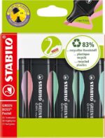 Stabilo Green Boss Pastel Confezione da 4 pennarelli fluorescenti - Realizzato con l'83% di plastica riciclata - Larghezza del tratto tra 2 e 5 mm - Ricaricabile - Colori assortiti pastello