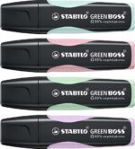 Stabilo Green Boss Pastel Confezione da 4 pennarelli fluorescenti - Realizzato con l'83% di plastica riciclata - Larghezza del tratto tra 2 e 5 mm - Ricaricabile - Colori assortiti pastello - immagine 2