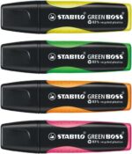 Stabilo Green Boss Set da tavolo con 4 evidenziatori fluorescenti 83% plastica riciclata + blocco di post-it 100% carta riciclata - Set realizzato al 98% in plastica riciclata - Colori assortiti - immagine 2