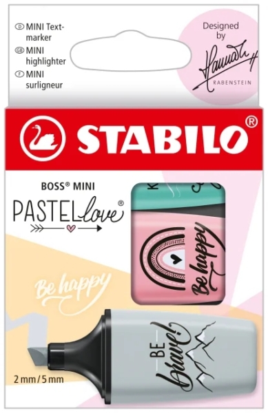 Stabilo Boss Mini Pastellove Confezione da 3 pennarelli fluorescenti - Tratto da 2 a 5 mm - Inchiostro a base d'acqua - Anti-seccamento - Colori rosa