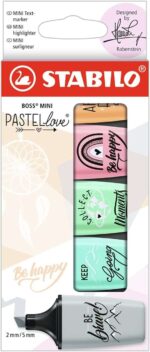 Stabilo Boss Mini Pastellove Confezione da 5 evidenziatori fluorescenti - Tratto da 2 a 5 mm - Inchiostro a base d'acqua - Anti-seccamento - Colori: rosa