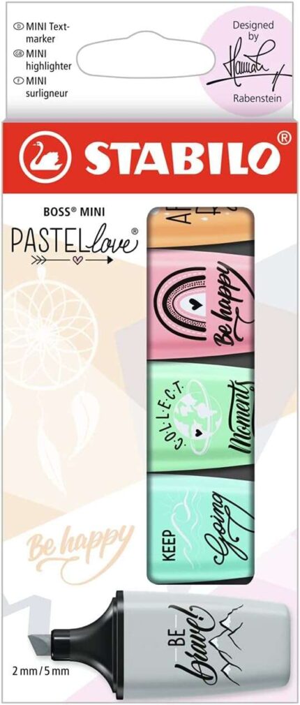 Stabilo Boss Mini Pastellove Confezione da 5 evidenziatori fluorescenti - Tratto da 2 a 5 mm - Inchiostro a base d'acqua - Anti-seccamento - Colori: rosa