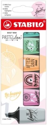 Stabilo Boss Mini Pastellove Confezione da 6 evidenziatori fluorescenti - Larghezza tratto da 2 a 5 mm - Inchiostro a base d'acqua - Anti-seccamento - Colori: Rosa