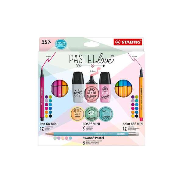 Stabilo Pastellove Confezione da 35 pennarelli e evidenziatori - 12 pennarelli Premium Pen 68 Mini