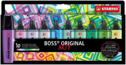 Stabilo Boss Original Arty Confezione da 10 evidenziatori fluorescenti Colori freddi - Tratto tra 2 e 5 mm - Inchiostro a base d'acqua