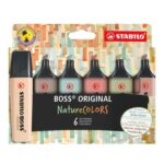 Stabilo Boss Naturecolors Confezione da 6 pennarelli - Tratto da 2 a 5 mm - Inchiostro a base d'acqua - Colori: Siena
