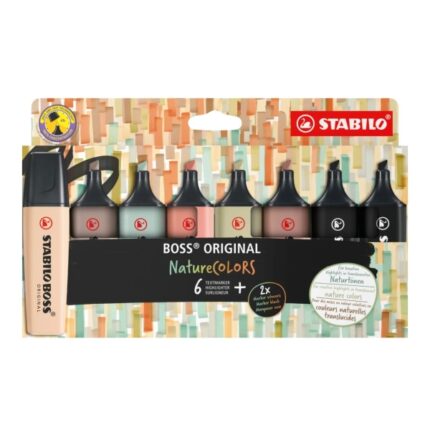 Stabilo Boss Naturecolors Confezione da 8 pennarelli - Tratto da 2 a 5 mm - Inchiostro a base d'acqua - Colori: Siena