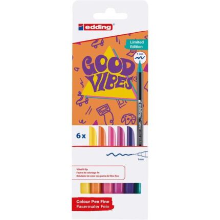 Edding 1200 Good Vibes Confezione da 6 pennarelli - Punta arrotondata - Tratto 1 mm - Inchiostro a base d'acqua - Colori assortiti