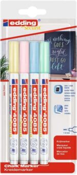 Edding 4085 Pastello Confezione da 4 pennarelli a gesso liquido - Punta arrotondata - Tratto 1-3 mm - Odore neutro - Colori: blu