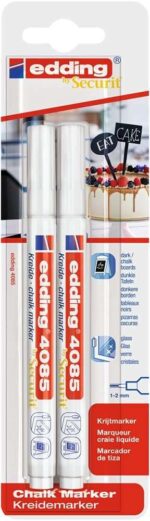 Edding 4085 Confezione da 2 pennarelli a gesso liquido - Punta arrotondata - Tratto 1-3 mm - Odore neutro - Colore bianco