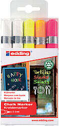 Edding 4095 Confezione da 5 pennarelli a gesso liquido - Punta tonda - Tratto 2-3 mm - Odore neutro - Colori: bianco x2