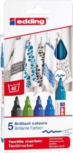 Edding 4500 Colori freddi Confezione da 5 pennarelli permanenti per tessuti - Punta tonda - Tratto 2-3 mm - Odore neutro - Asciugatura rapida - Colori: nero