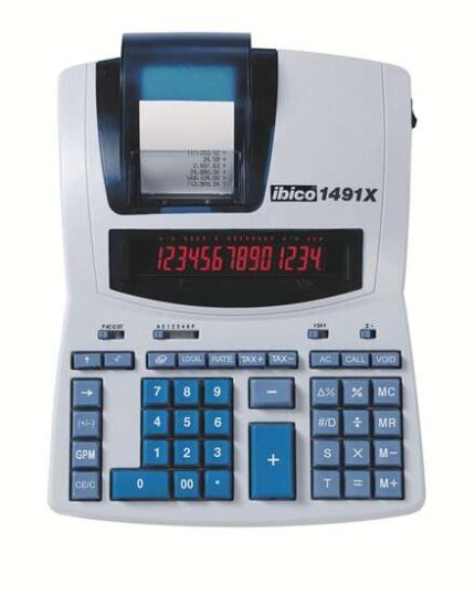 Ibico 1491X Calcolatrice professionale termica a 14 cifre - Display LCD a 2 colori - Stampa in nero - Velocità 10 righe al secondo