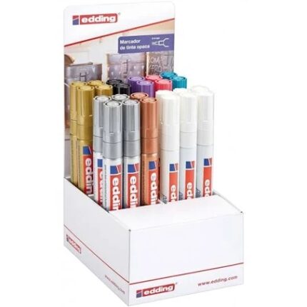 Edding 750 Espositore da 24 pennarelli indelebili - Punta tonda - Tratto da 2 a 4 mm - Inchiostro opaco - Asciugatura rapida - Colori assortiti