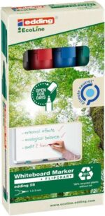 Edding 28 EcoLine Confezione da 4 pennarelli per lavagna bianca - Punta tonda - Tratto 1