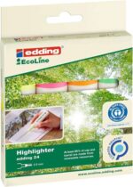 Edding 24 EcoLine Confezione da 4 pennarelli fluorescenti - Punta smussata - Tratto da 2 a 5 mm - 90% di plastica riciclata - Etichetta ecologica Blue Angel - Colori assortiti