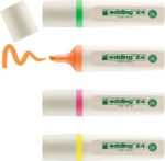 Edding 24 EcoLine Confezione da 4 pennarelli fluorescenti - Punta smussata - Tratto da 2 a 5 mm - 90% di plastica riciclata - Etichetta ecologica Blue Angel - Colori assortiti - immagine 2