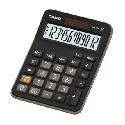 Casio MX-12B Calcolatrice da tavolo compatta - Display LCD a 12 cifre - Alimentazione solare e a batterie - Colore nero