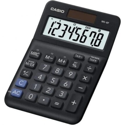 Casio MS-8F Calcolatrice da tavolo con display extra-large a 8 cifre - Segni di comando delle funzioni - Alimentazione solare e a batterie - Colore nero