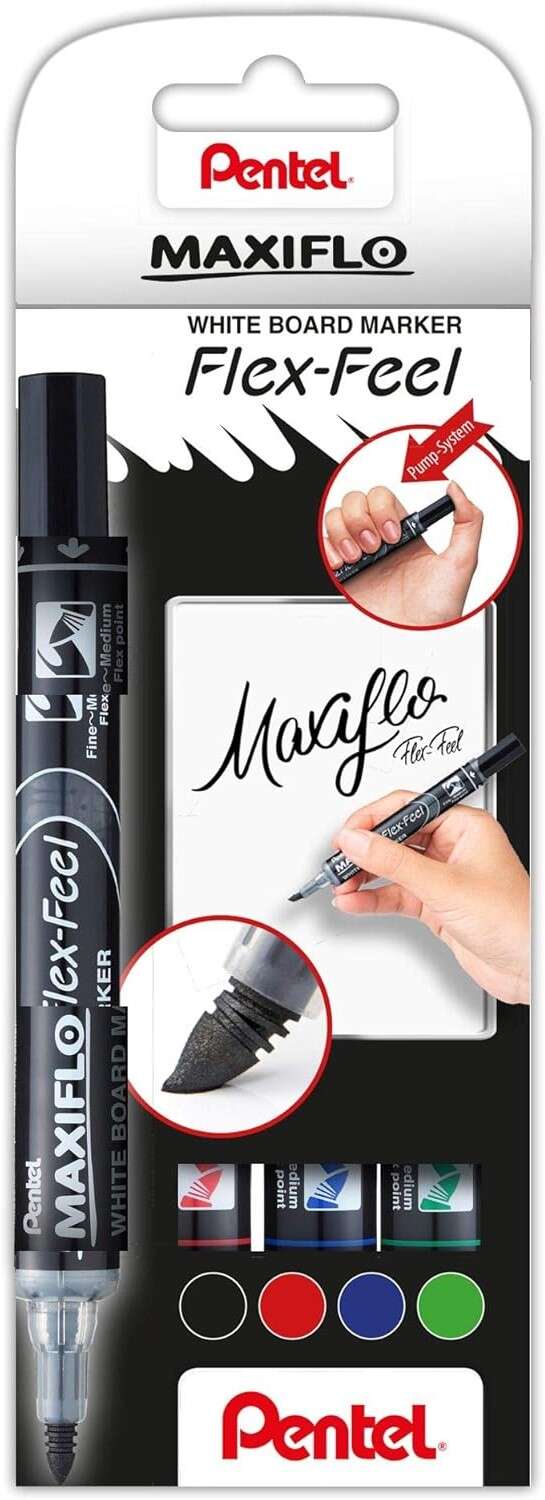 Pentel Maxiflo Flex-Feel Confezione da 4 pennarelli per lavagna bianca - Punta flessibile 4