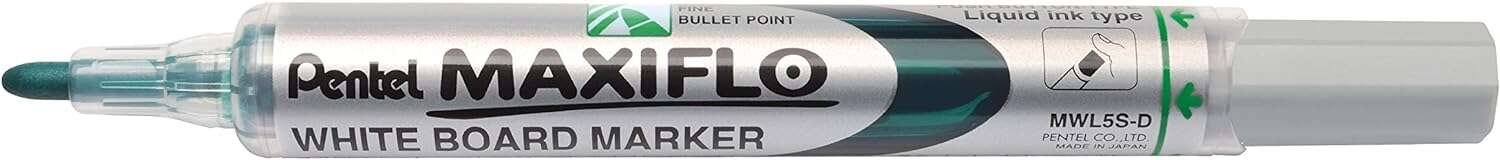 Pentel Maxiflo Pennarello per lavagna bianca - Punta a pallottola - Larghezza tratto 2 mm - Regolazione del flusso d'inchiostro - 50% di materiali riciclati - Colore verde