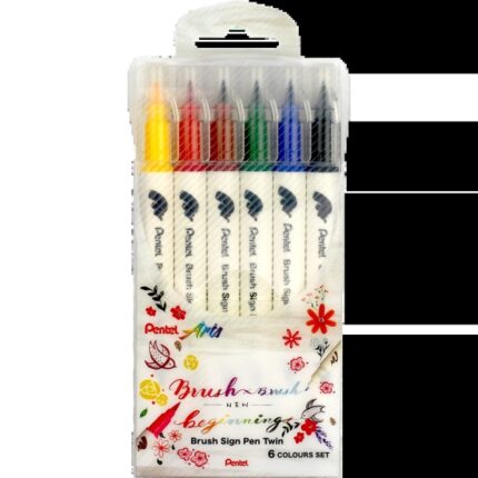Pentel Brush Sign Pen Twin Confezione da 6 pennarelli con doppia punta a pennello flessibile - Punta larga 1-4 mm