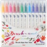Pentel Brush Sign Pen Twin Pack da 12 pennarelli con doppia punta a pennello flessibile - Punta larga 1-4 mm