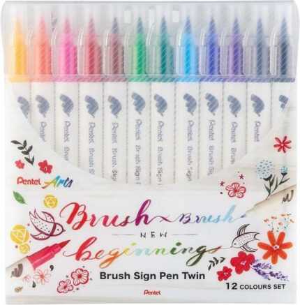 Pentel Brush Sign Pen Twin Pack da 12 pennarelli con doppia punta a pennello flessibile - Punta larga 1-4 mm